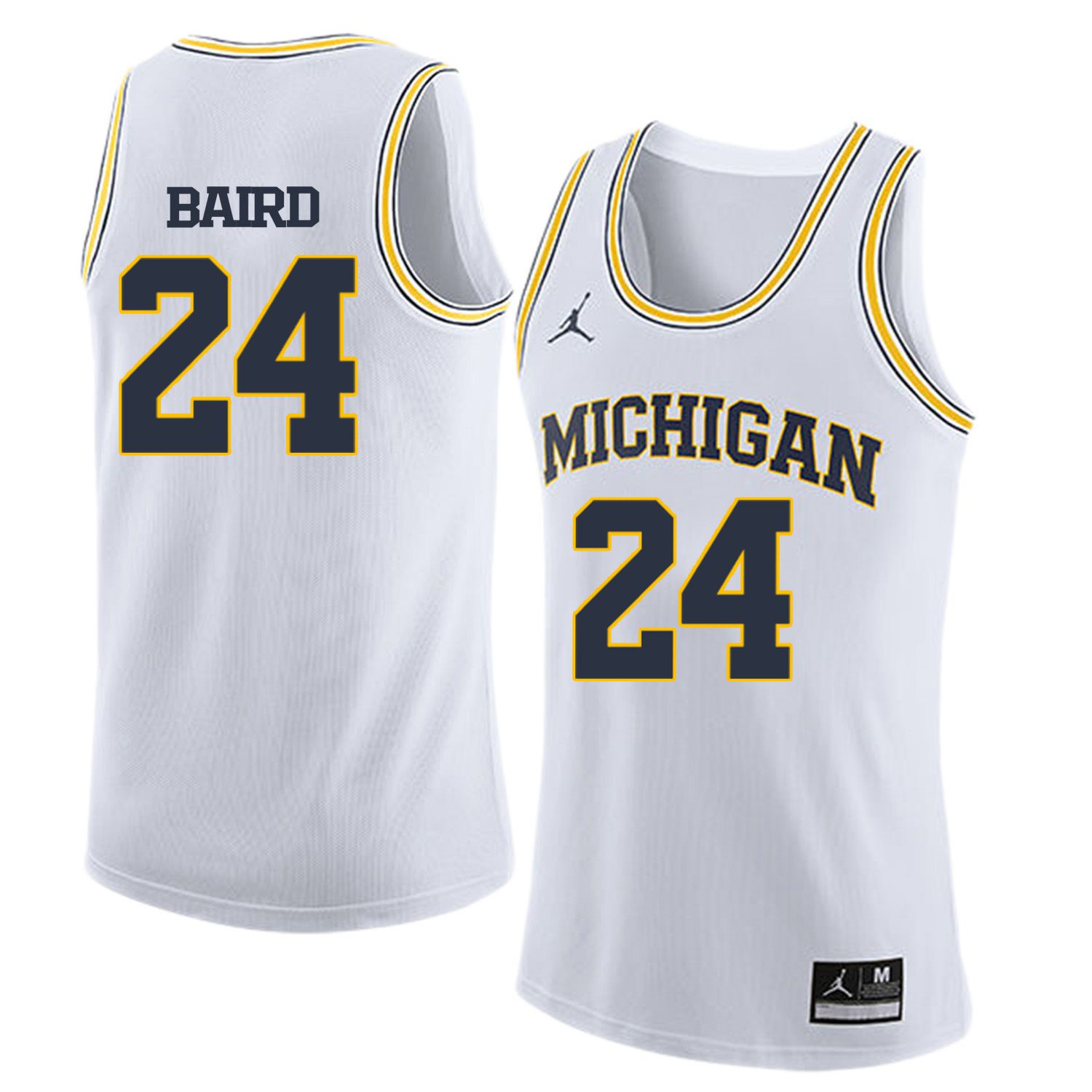 Men Jordan University of Michigan Basketball White 24 Baird Customized NCAA Jerseys
